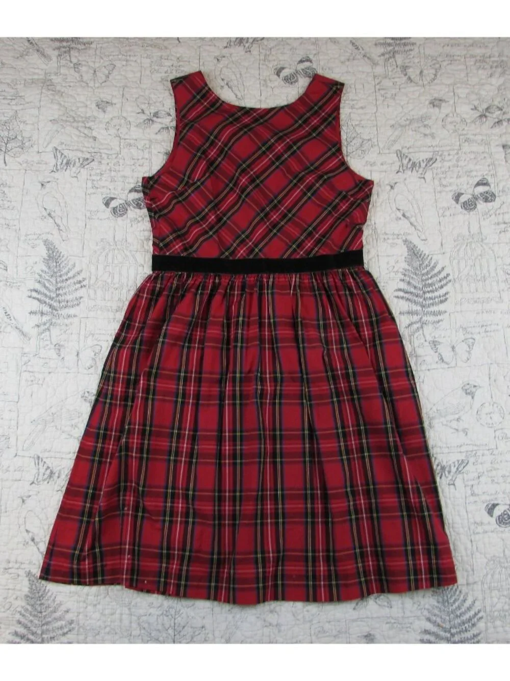 Crewcuts Red And Black Plaid Dress Winter Holiday Girl Velvet Waist girls 14